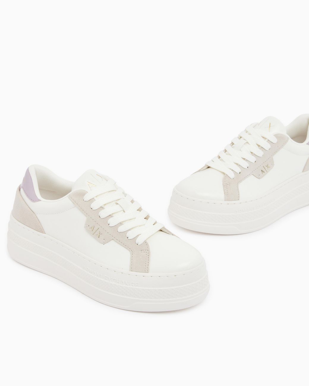 ARMANI EXCHANGE White Low Cut Sneakers With Coated And Split Leather Upper