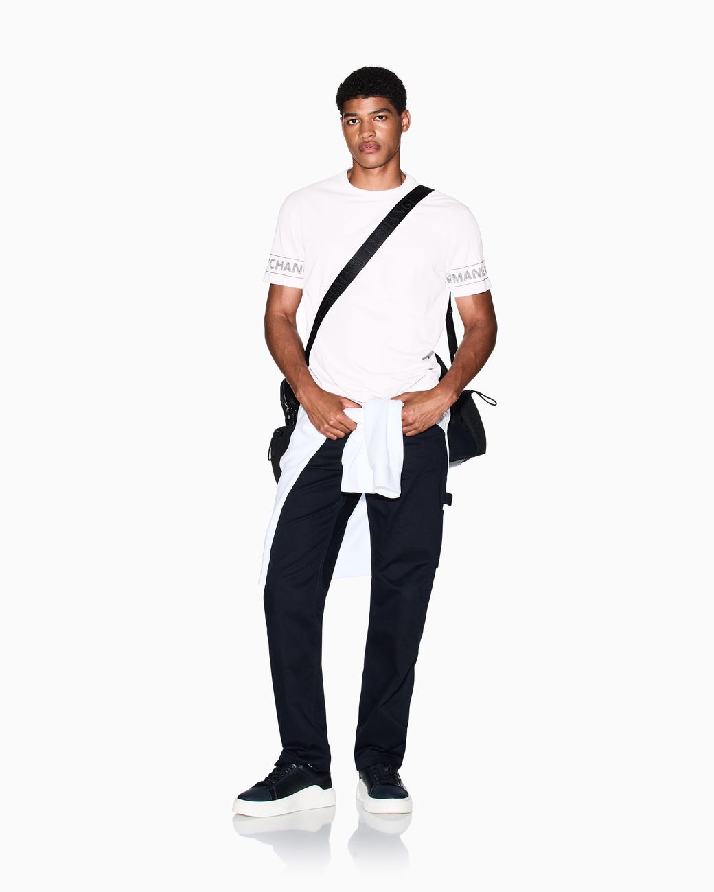 ARMANI EXCHANGE White Regular Fit T-Shirt With Printed Sleeves for men