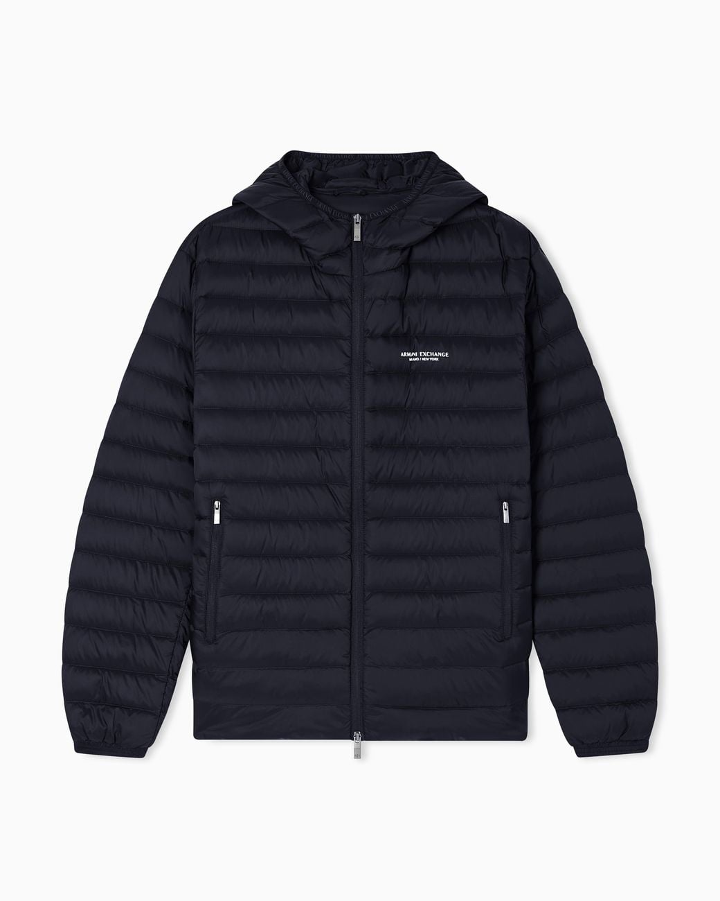 ARMANI EXCHANGE Black Quilted Nylon Down Puffer Jacket With Hood Essential for men