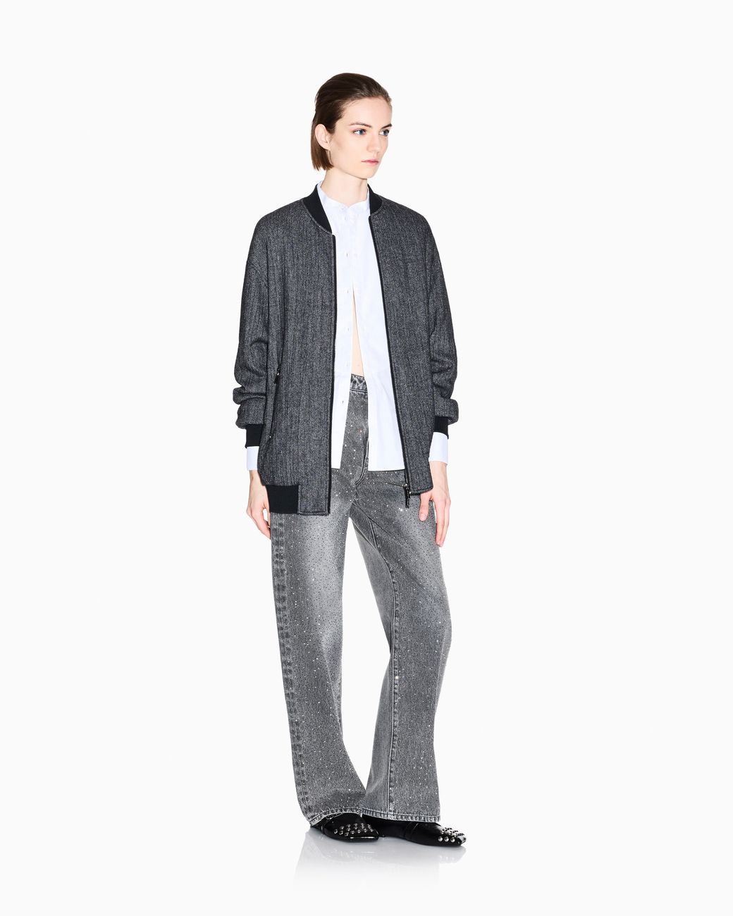 ARMANI EXCHANGE Gray Blouson Jacket Stretch Viscose And Virgin Wool