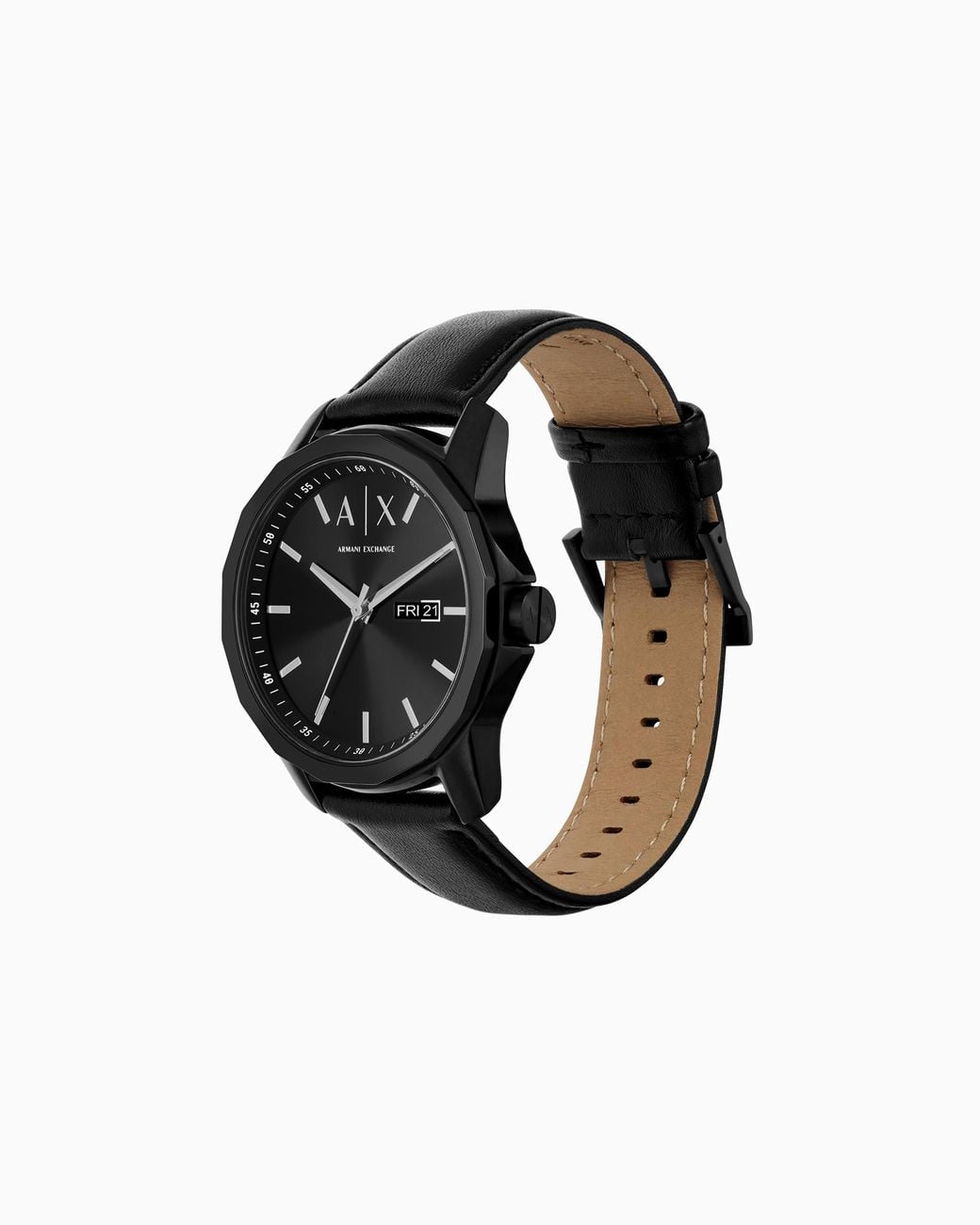 ARMANI EXCHANGE Black Leather Watch With Three-Hand Date Display And Stainless Steel Bracelet for men