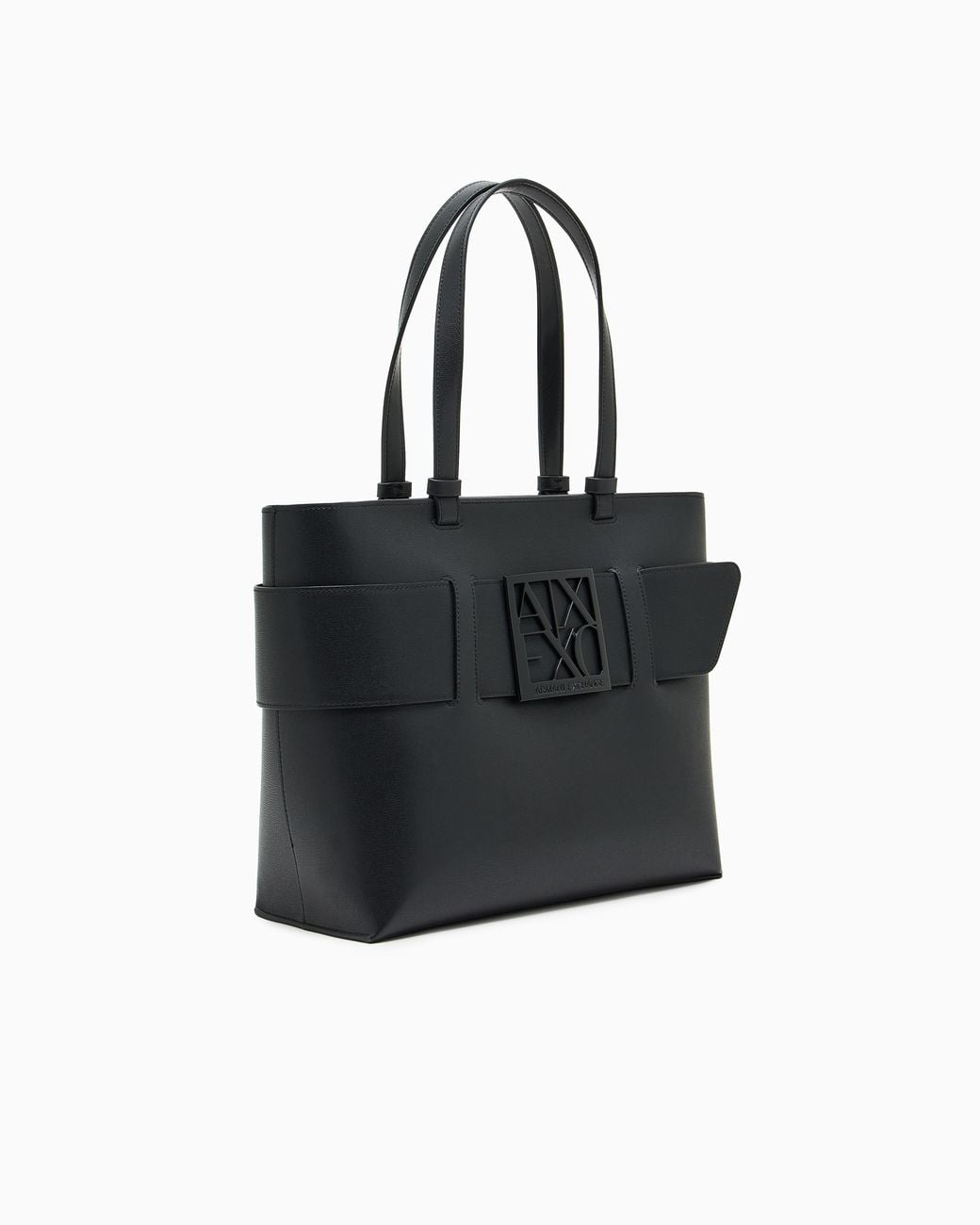 ARMANI EXCHANGE Black Structured Tote Bag With Front Logo And Double Handles