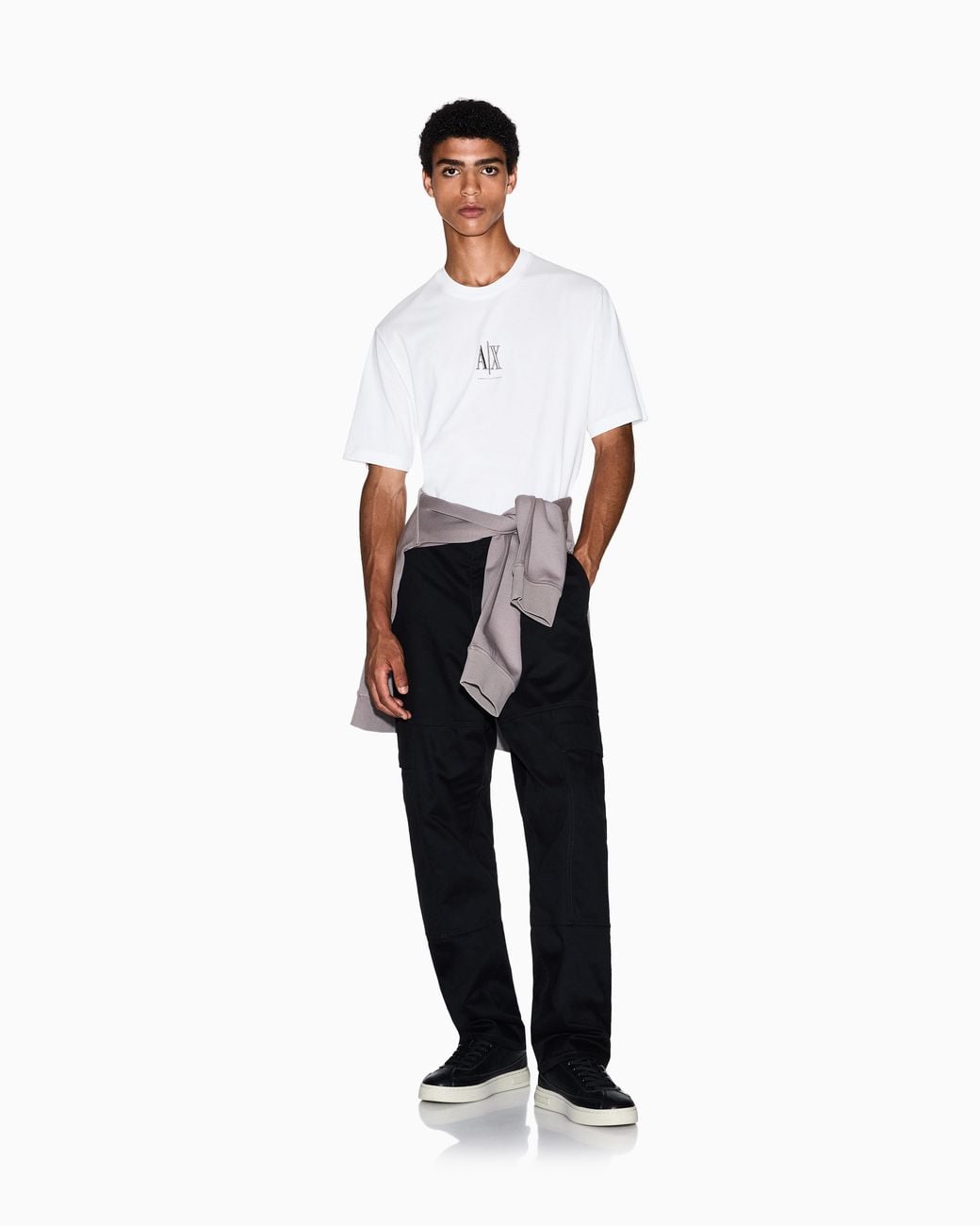 ARMANI EXCHANGE White Regular Fit Cotton Jersey T-Shirt With A Logo Icon for men