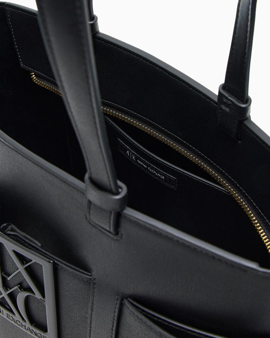 ARMANI EXCHANGE Black Structured Tote Bag With Front Logo And Double Handles