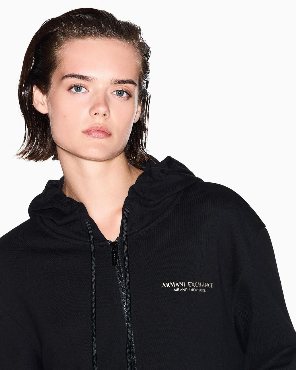 ARMANI EXCHANGE Black Cotton Zip-Up Hoodie