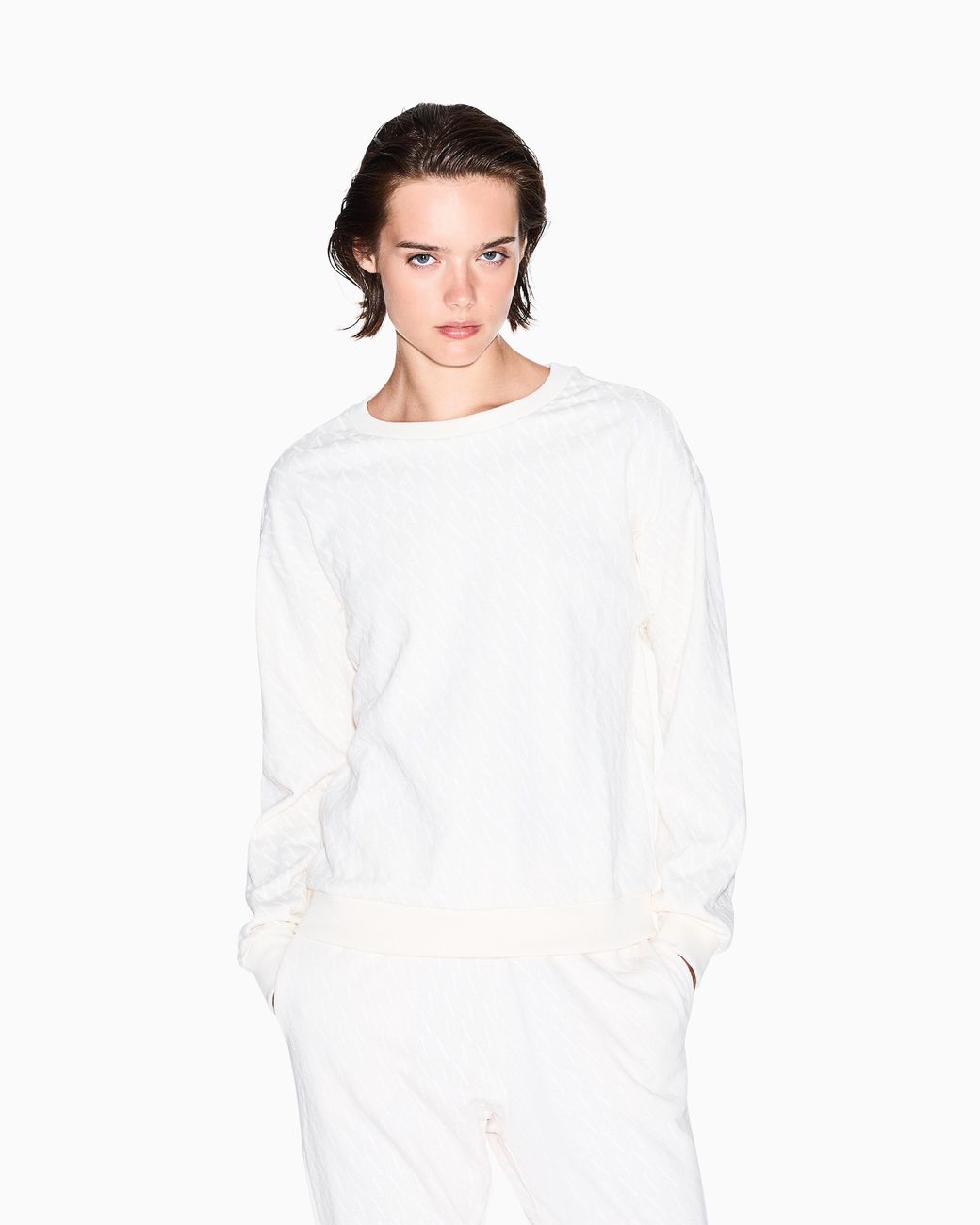 ARMANI EXCHANGE White Cotton Sweatshirt With Crew Neck Monogram