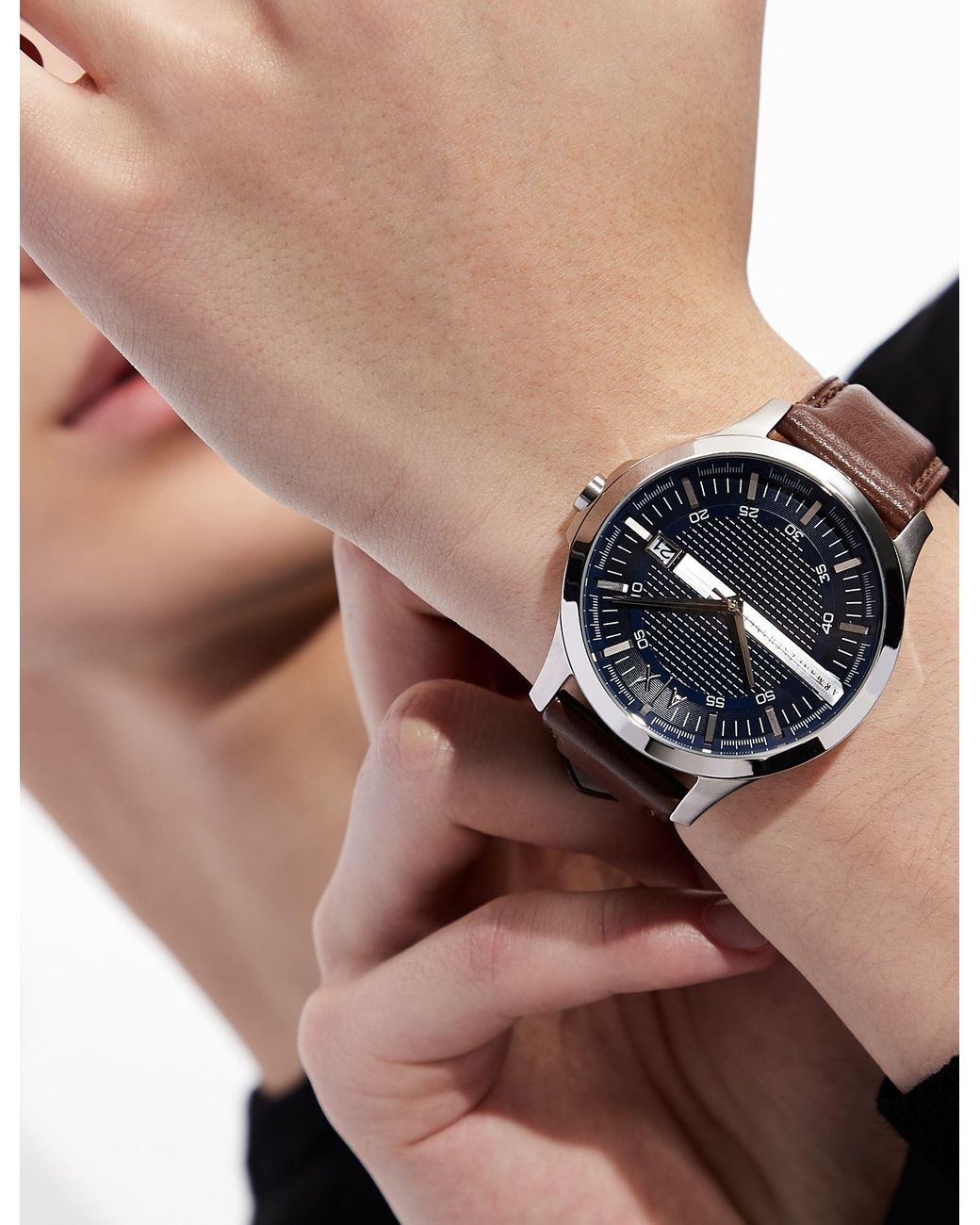 Mens Watches Armani Exchange Watches Blue Armani Exchange Orologio Con Placchetta Logata Nel Quadrante in Brown for Men 