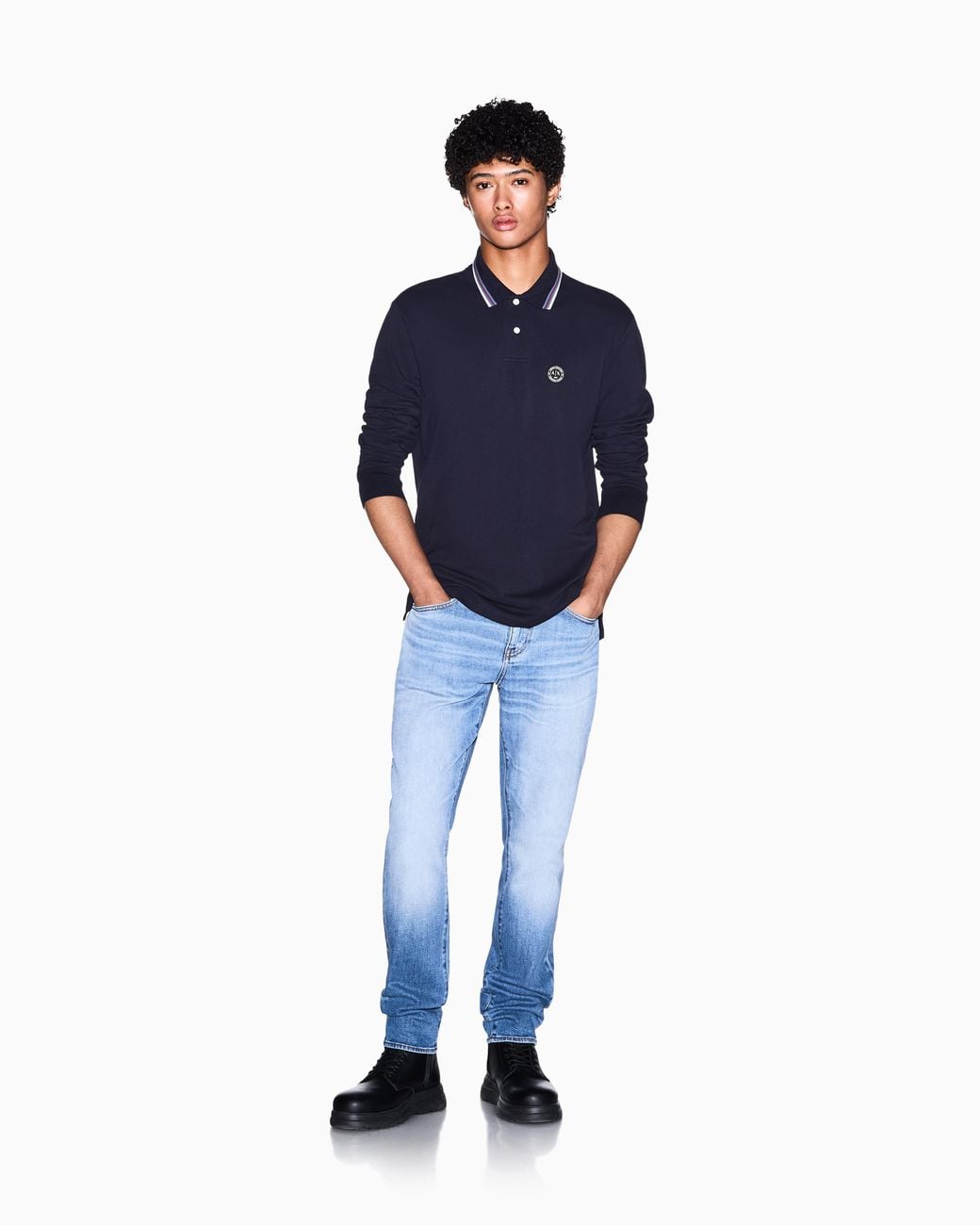 ARMANI EXCHANGE Blue Slim-Fit Five-Pocket Pants Denim Kurabo for men