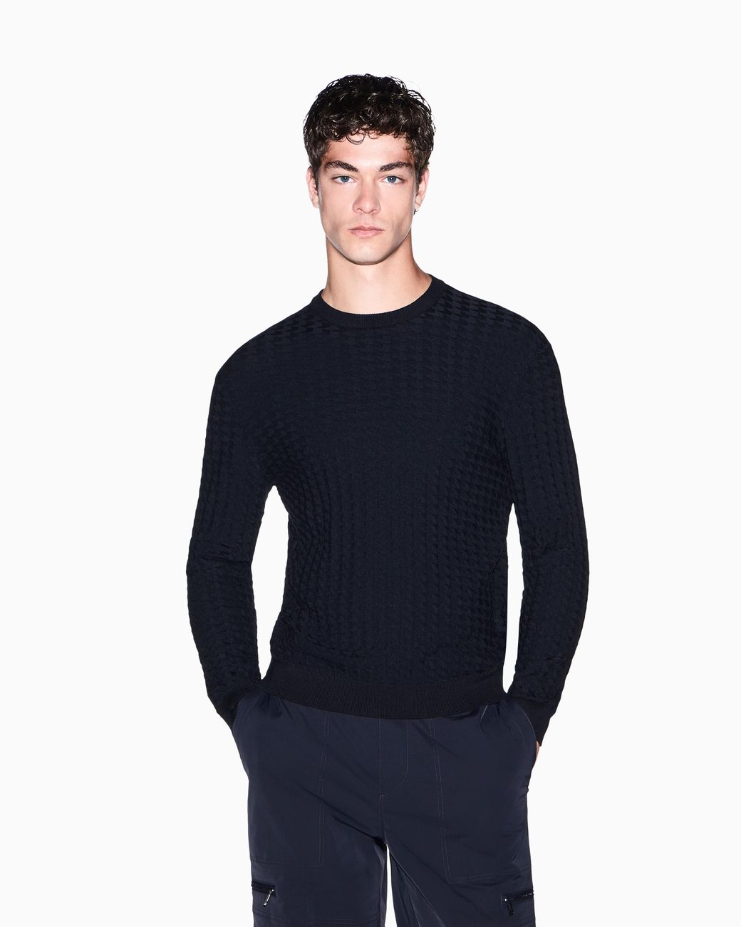 ARMANI EXCHANGE Blue Regular Fit Pullover Viscose Blend for men