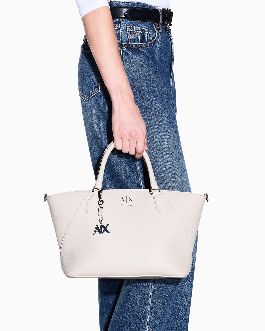 ARMANI EXCHANGE White Tote Shopping Bag
