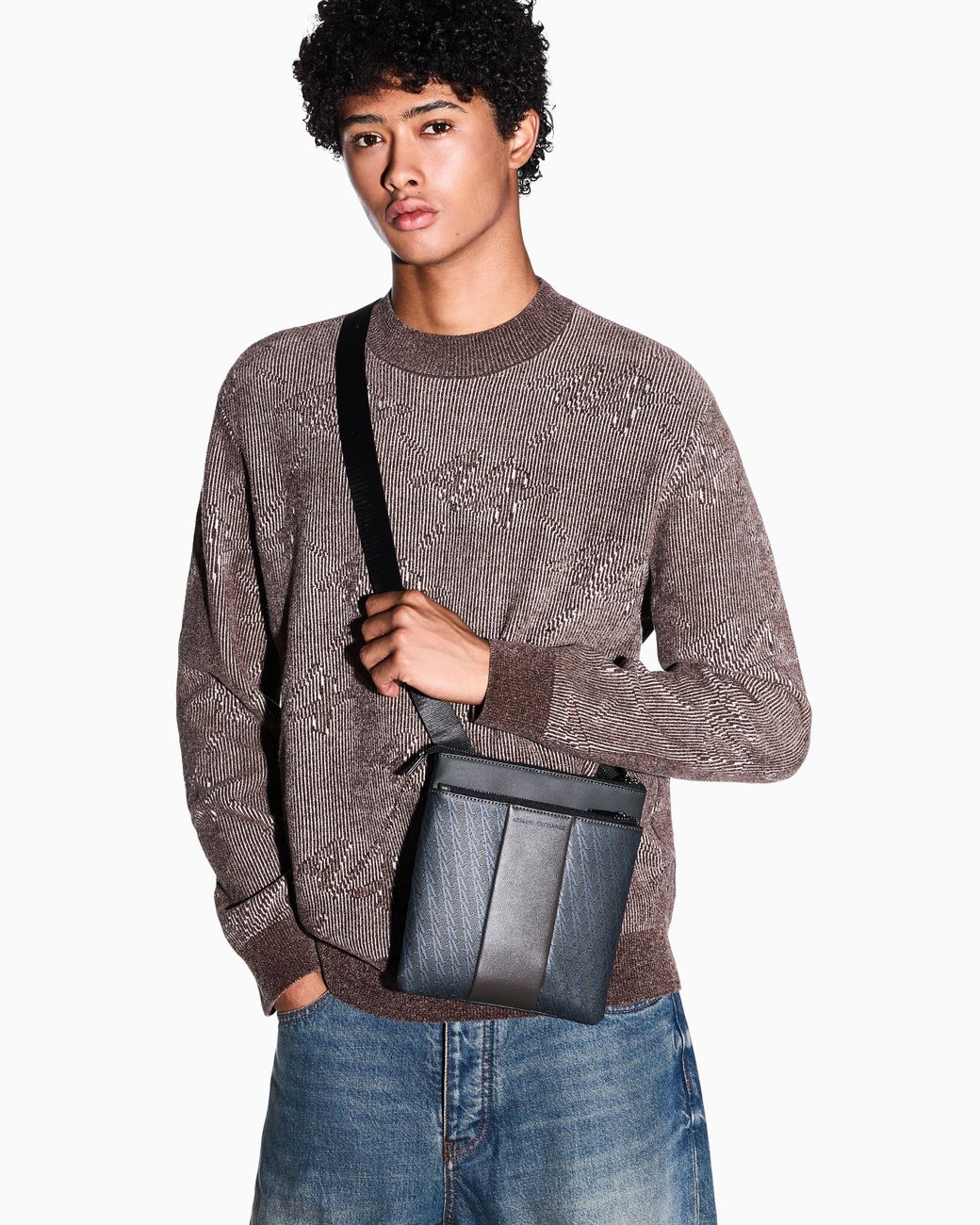 ARMANI EXCHANGE Black Flat Crossbody Messenger Bag for men