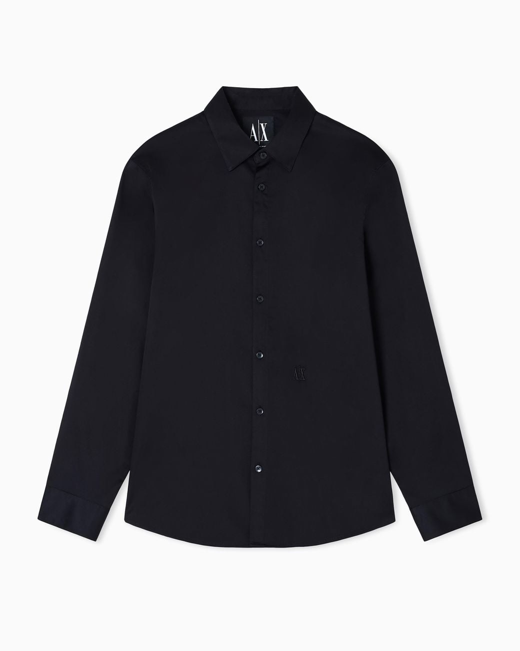 ARMANI EXCHANGE Blue Long Sleeve Stretch Cotton Satin Shirt Icon for men