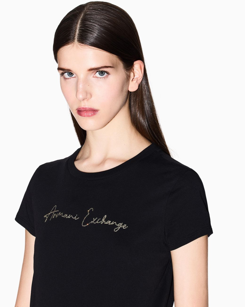 ARMANI EXCHANGE Black Slim-Fit Cotton Jersey T-Shirt With Script Logo Essential