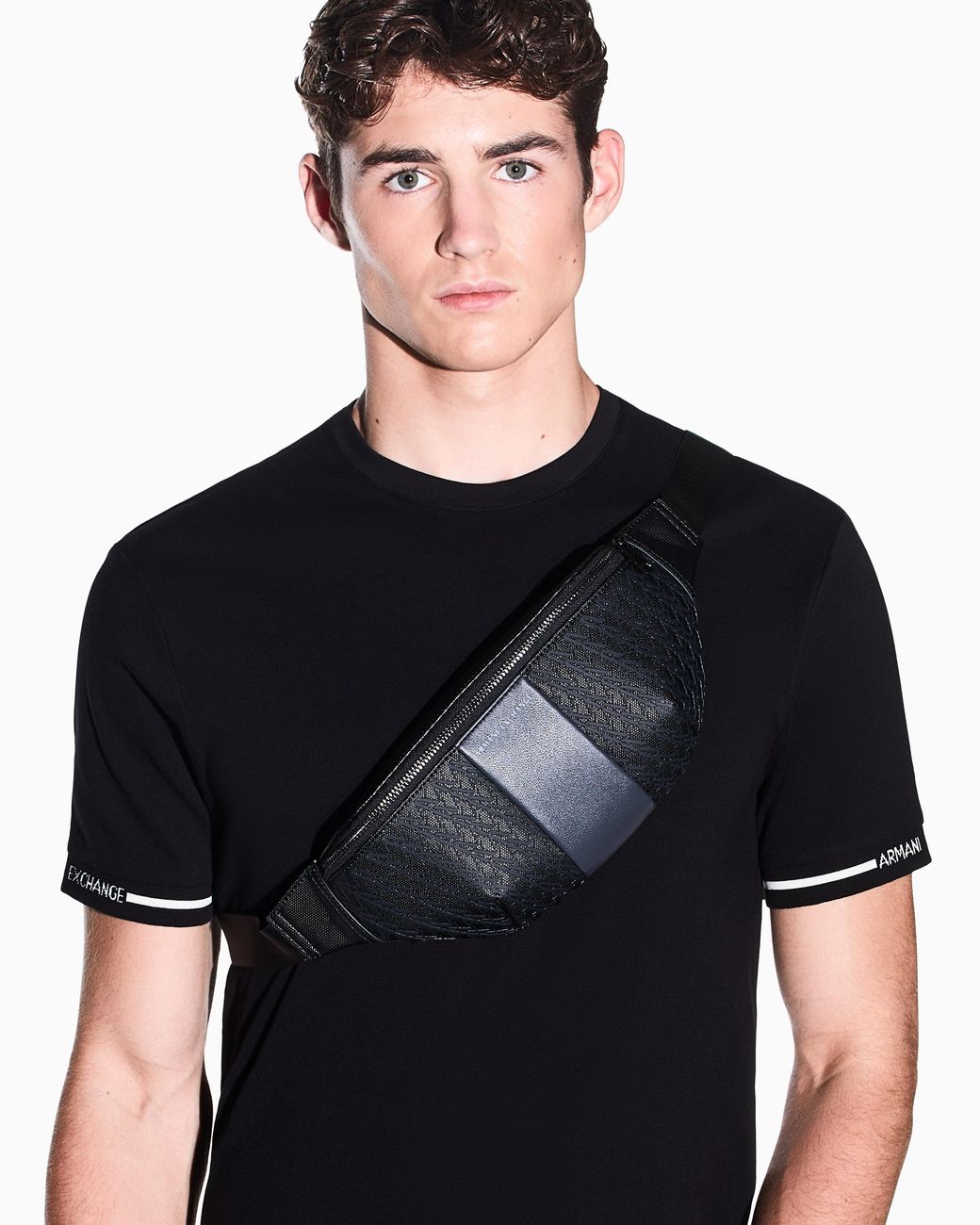 ARMANI EXCHANGE Black Coated Belt Bag for men