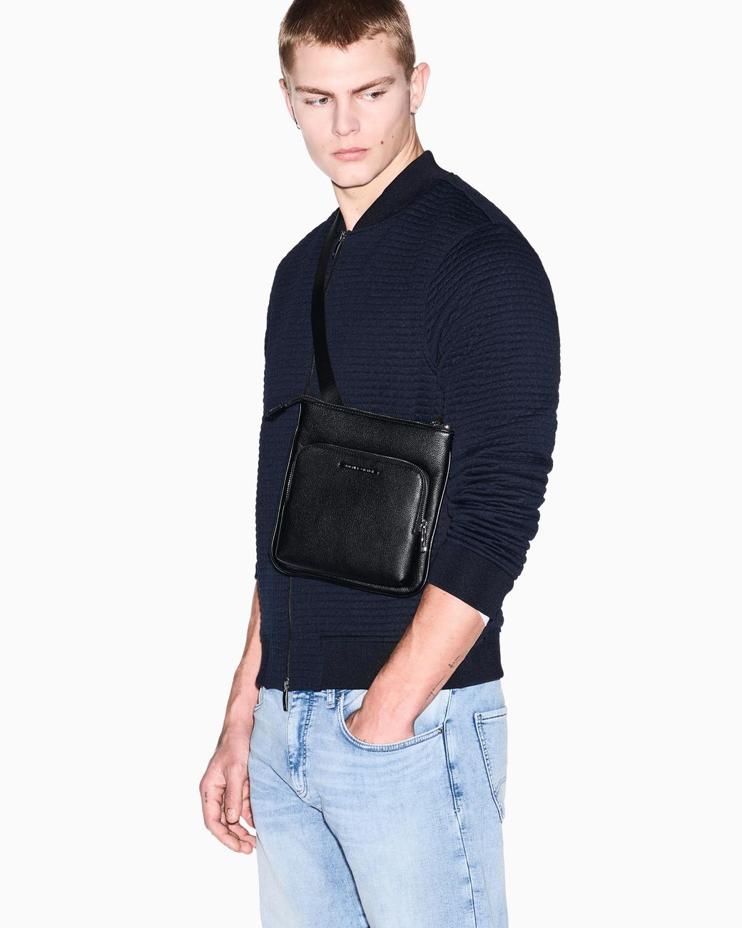 ARMANI EXCHANGE Black Crossbody Bag With A Front Zip Pocket And Adjustable Strap for men