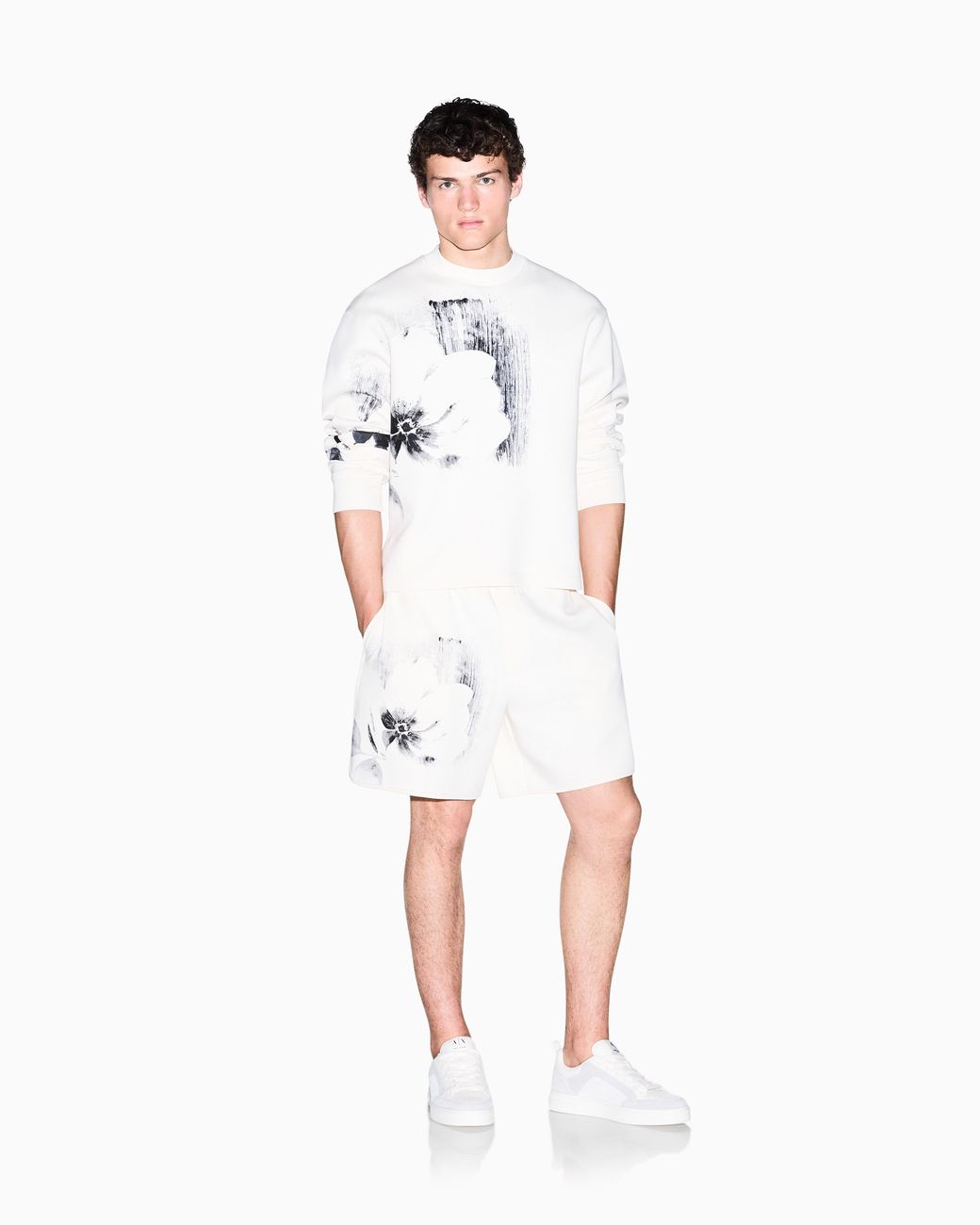 ARMANI EXCHANGE White Regular Fit Shorts Jersey Bonded Stretch Cotton for men