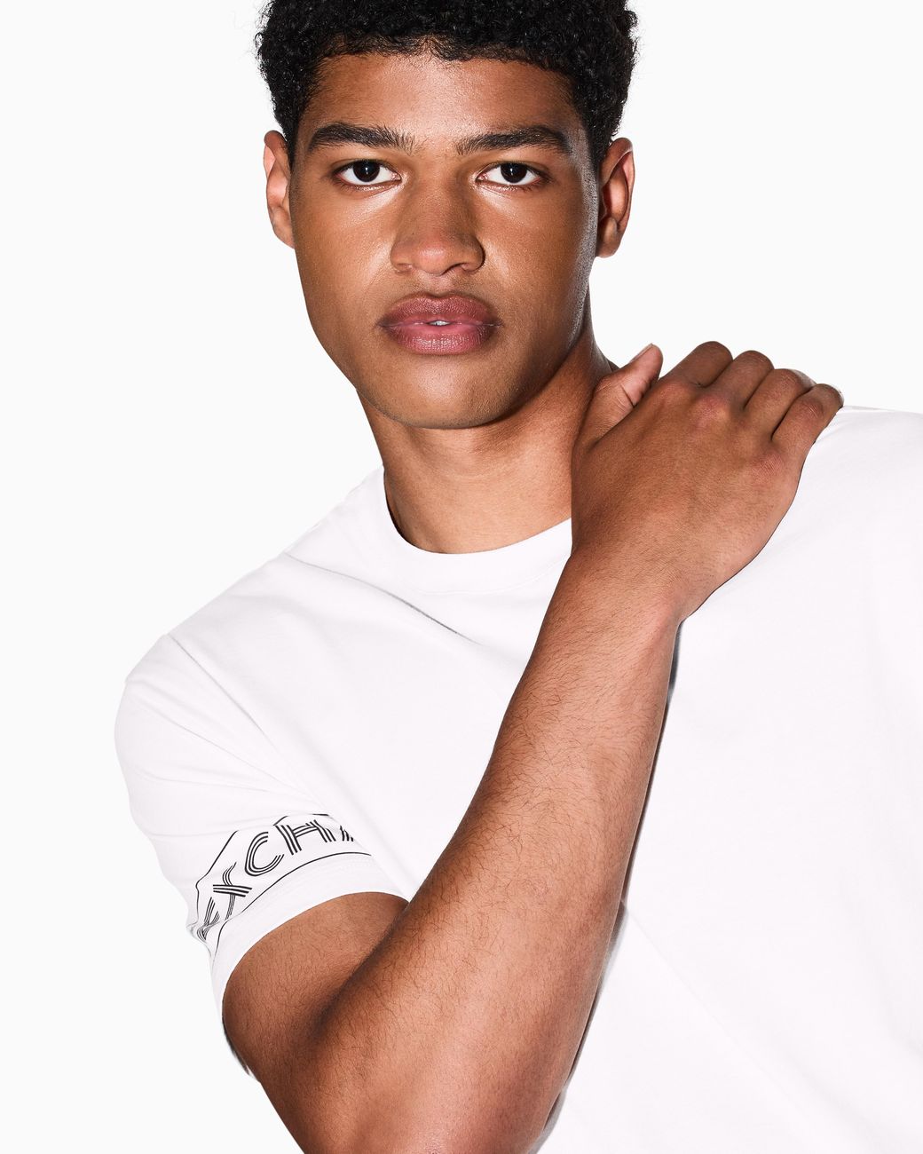 ARMANI EXCHANGE White Regular Fit T-Shirt With Printed Sleeves for men
