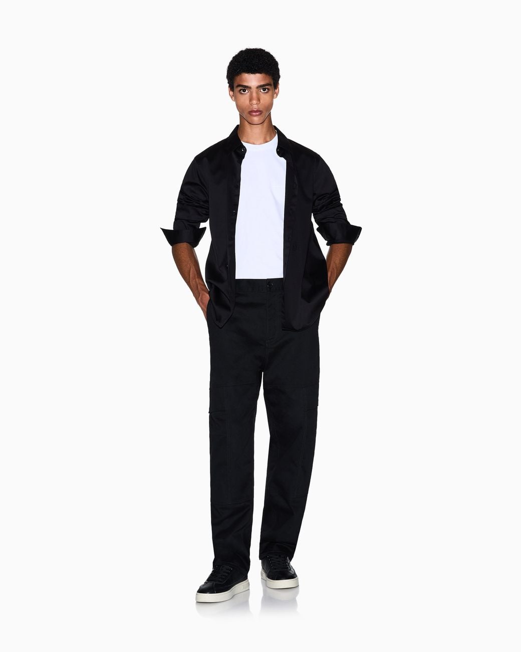 ARMANI EXCHANGE Blue Long Sleeve Stretch Cotton Satin Shirt Icon for men