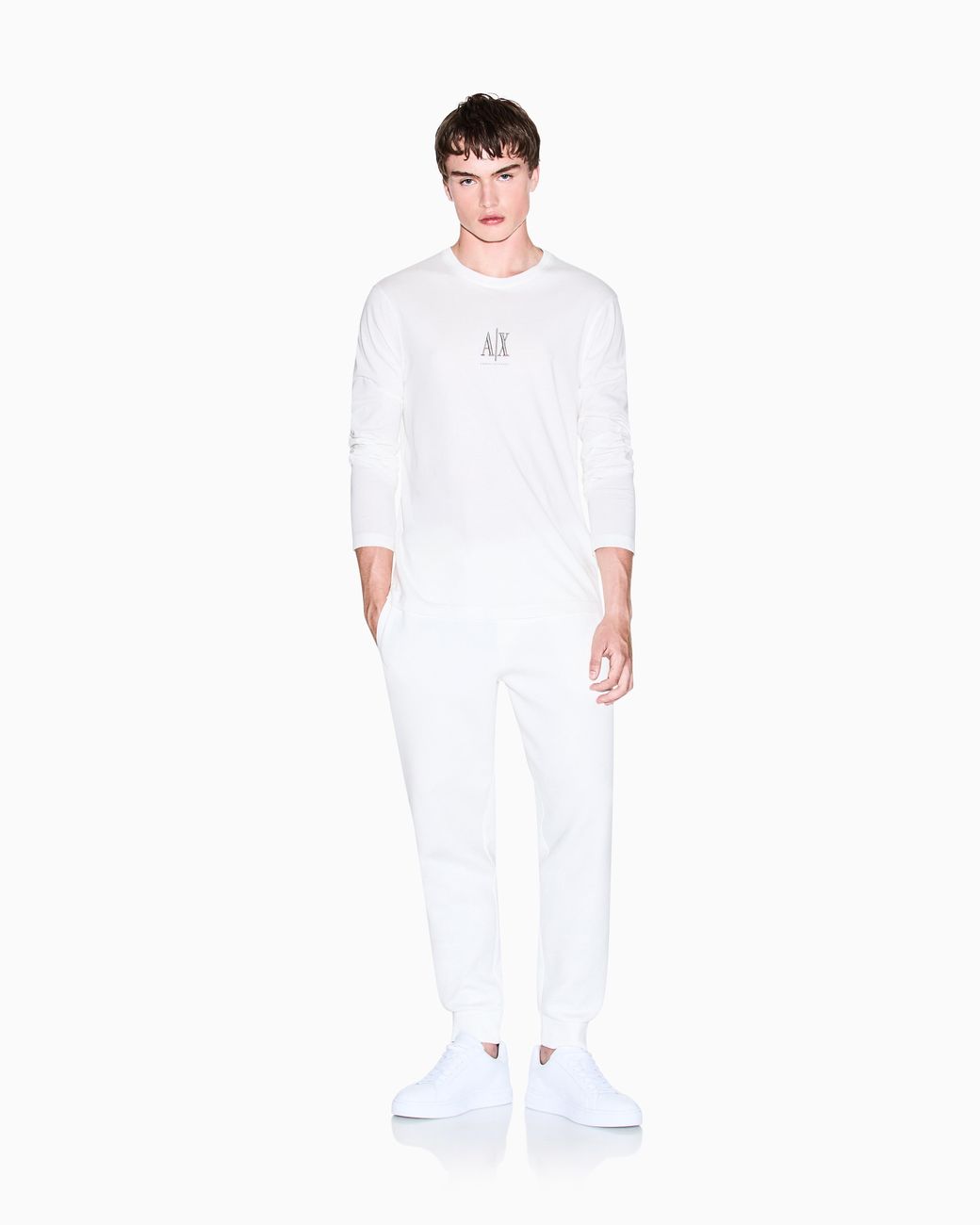 ARMANI EXCHANGE White Slim-Fit Long-Sleeve Cotton T-Shirt With Logo Icon for men