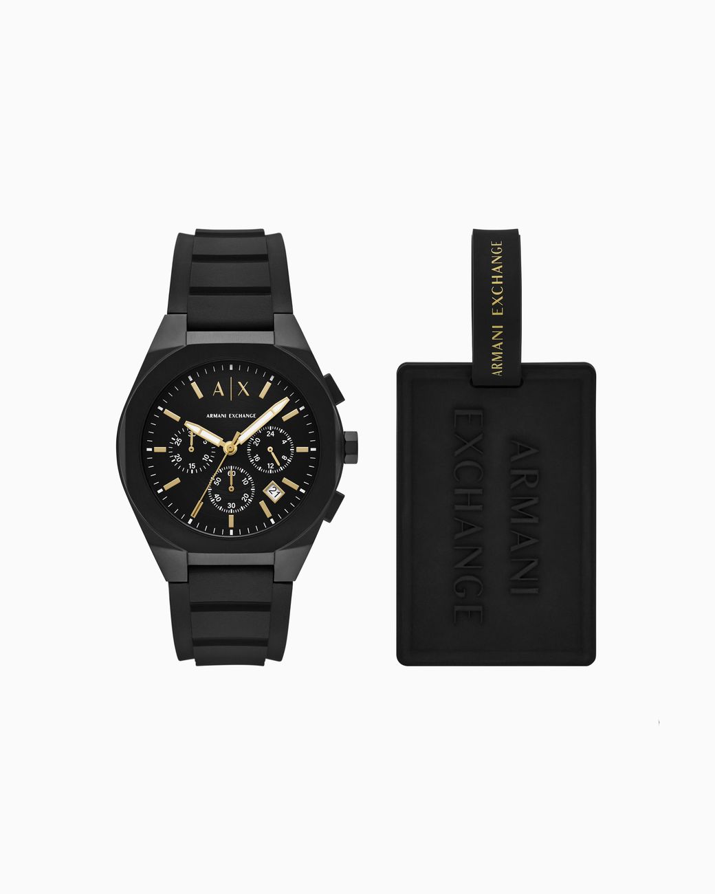 ARMANI EXCHANGE Black Chronograph Silicone Watch And Luggage Tag for men