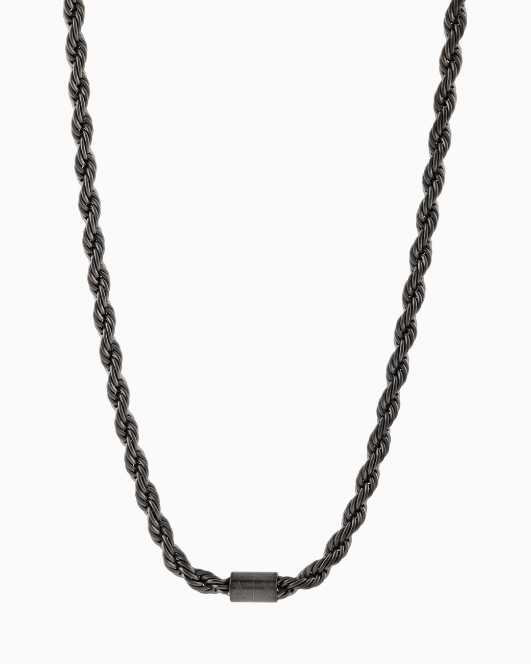 ARMANI EXCHANGE Metallic Gunmetal Stainless Steel Chain Necklace for men