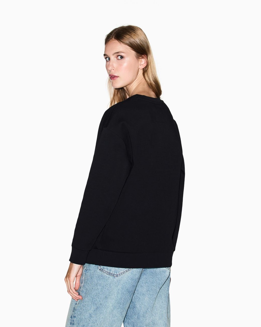 ARMANI EXCHANGE Black Crew-Neck Stretch Cotton Sweatshirt With A Logo Icon