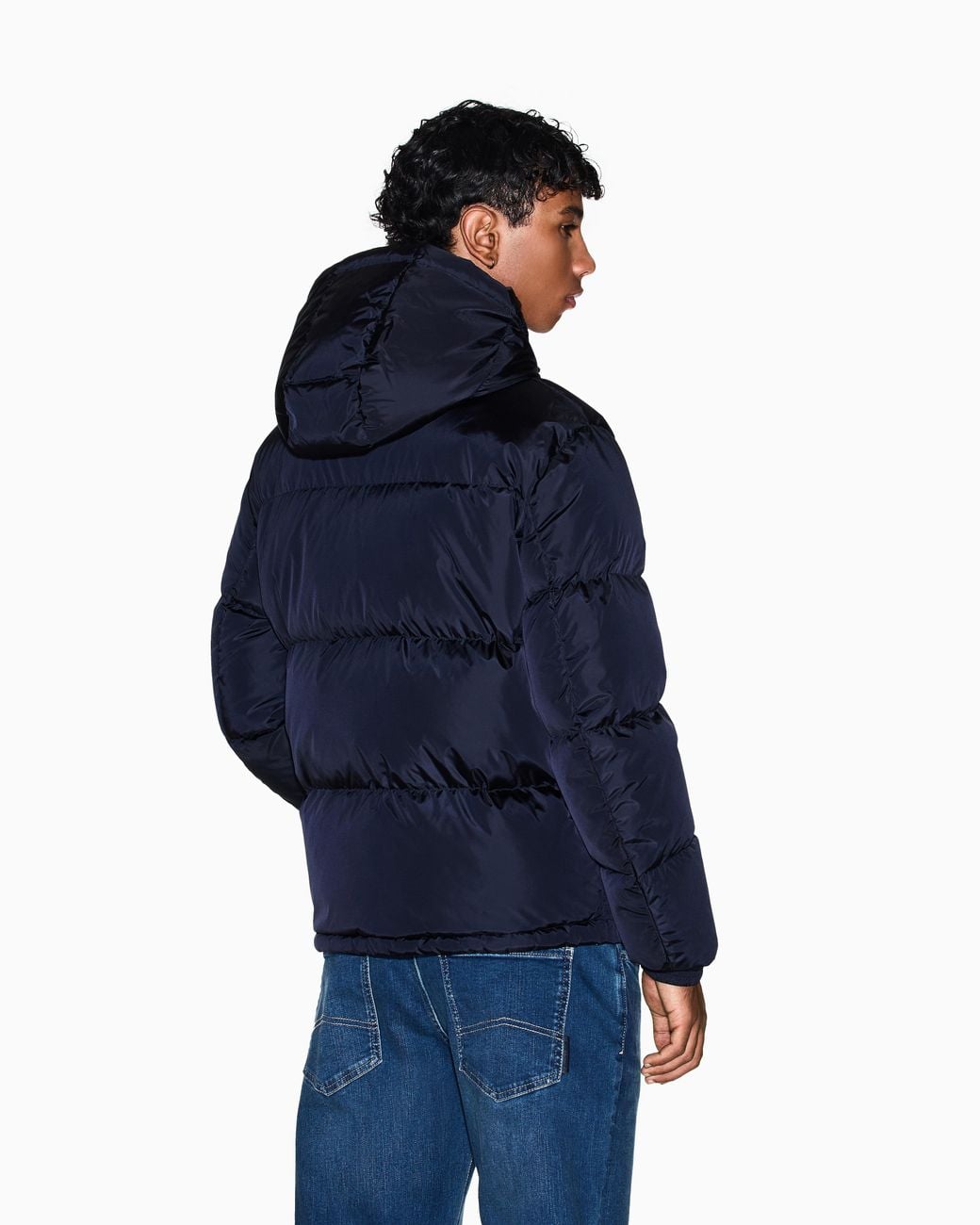 ARMANI EXCHANGE Blue Shiny Quilted Puffer Jacket With Hood And Down Padding Icon for men