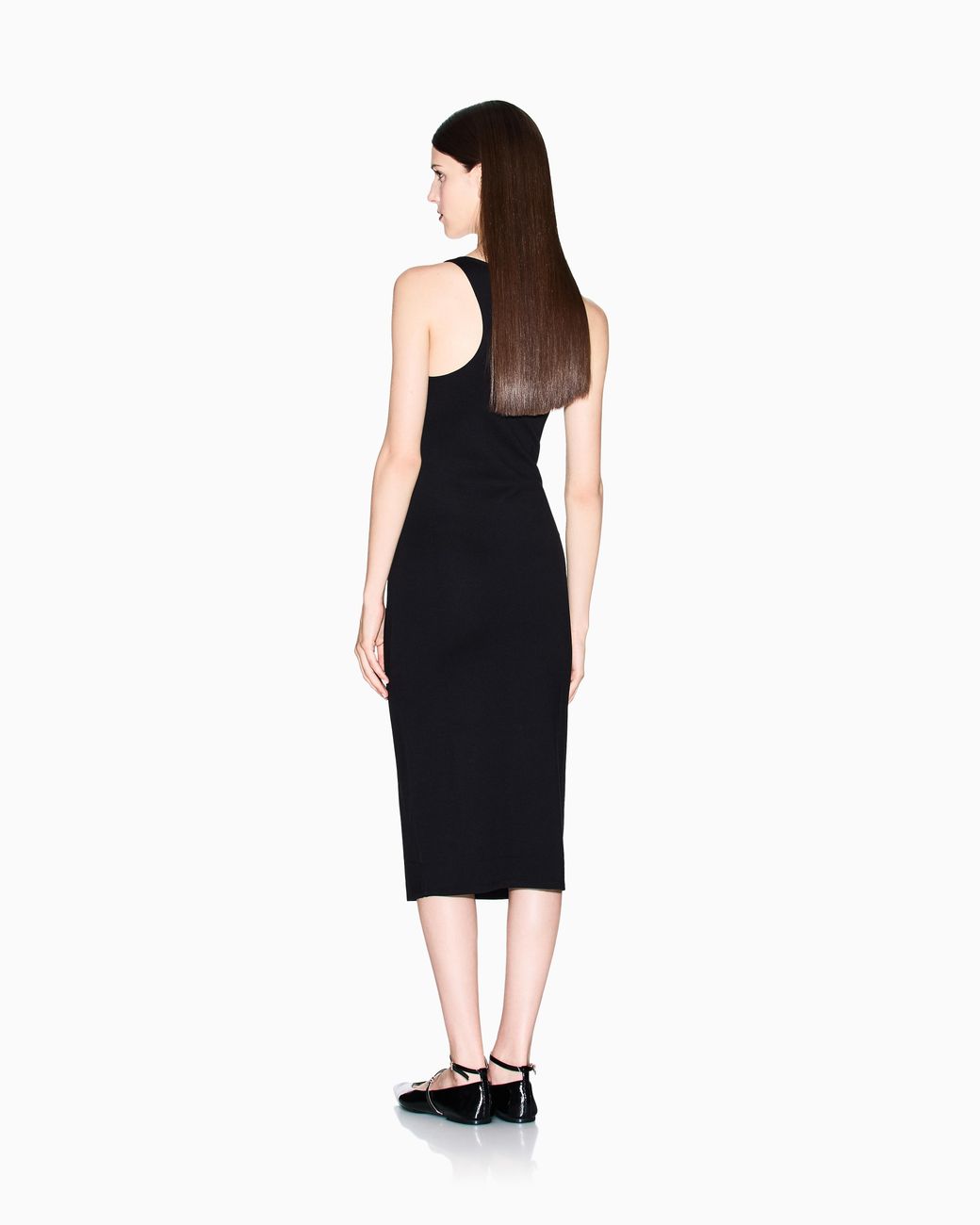 ARMANI EXCHANGE Black Fitted Sleeveless Midi Dress
