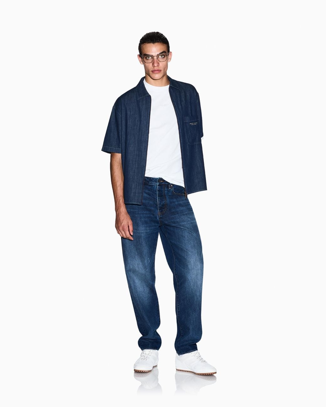 ARMANI EXCHANGE Blue Oversized Shirt Denim Washed Cotton for men
