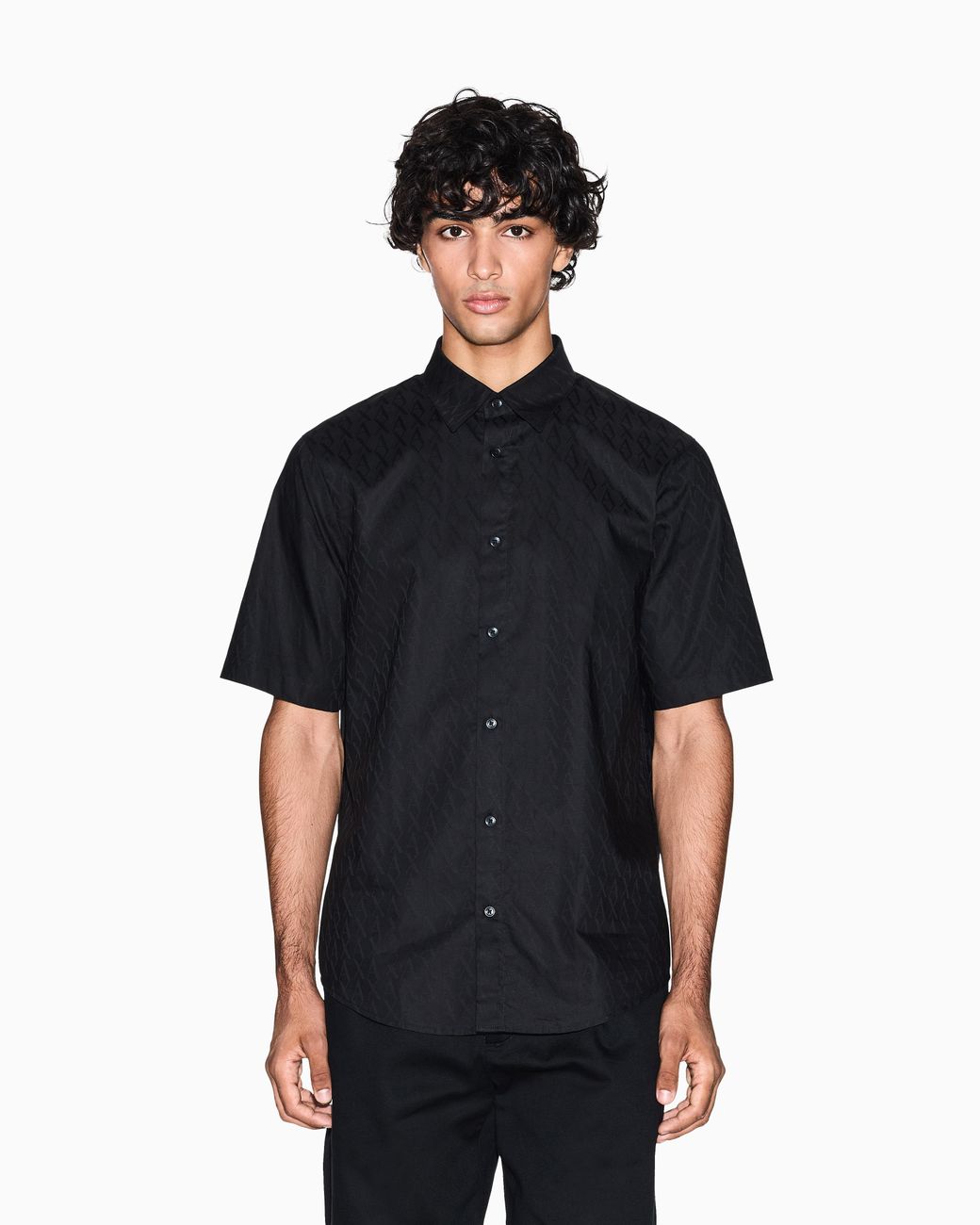 ARMANI EXCHANGE Black Short-Sleeve Button-Up Shirt for men