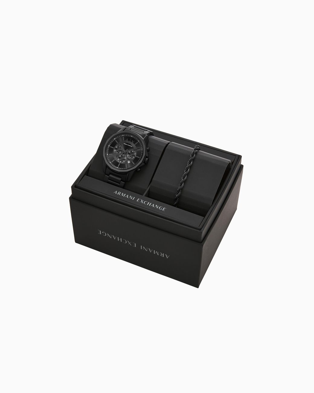 ARMANI EXCHANGE Black Chronograph Stainless Steel Watch And Bracelet Set for men