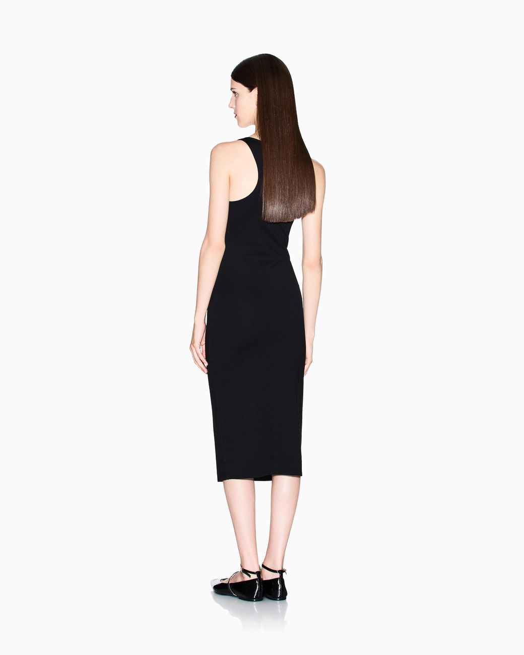 ARMANI EXCHANGE Black Fitted Sleeveless Midi Dress