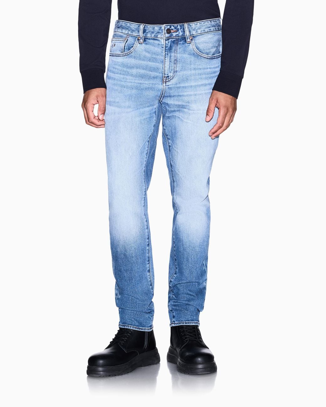 ARMANI EXCHANGE Blue Slim-Fit Five-Pocket Pants Denim Kurabo for men