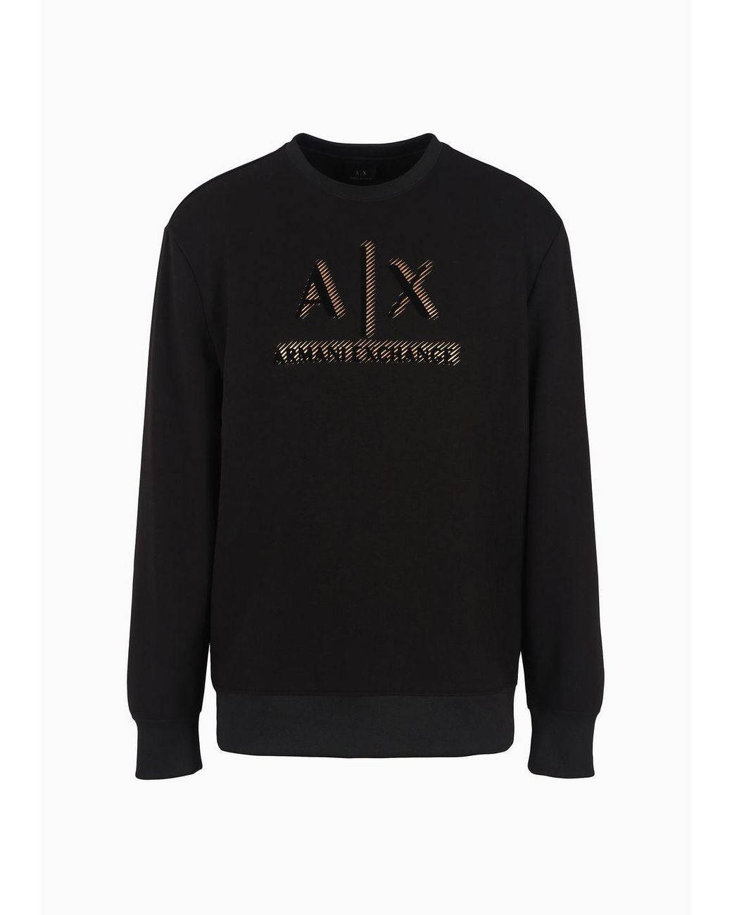 Giorgio Armani Crew neck Sweatshirt With Stretch Interlock Logo in Black for Men Lyst