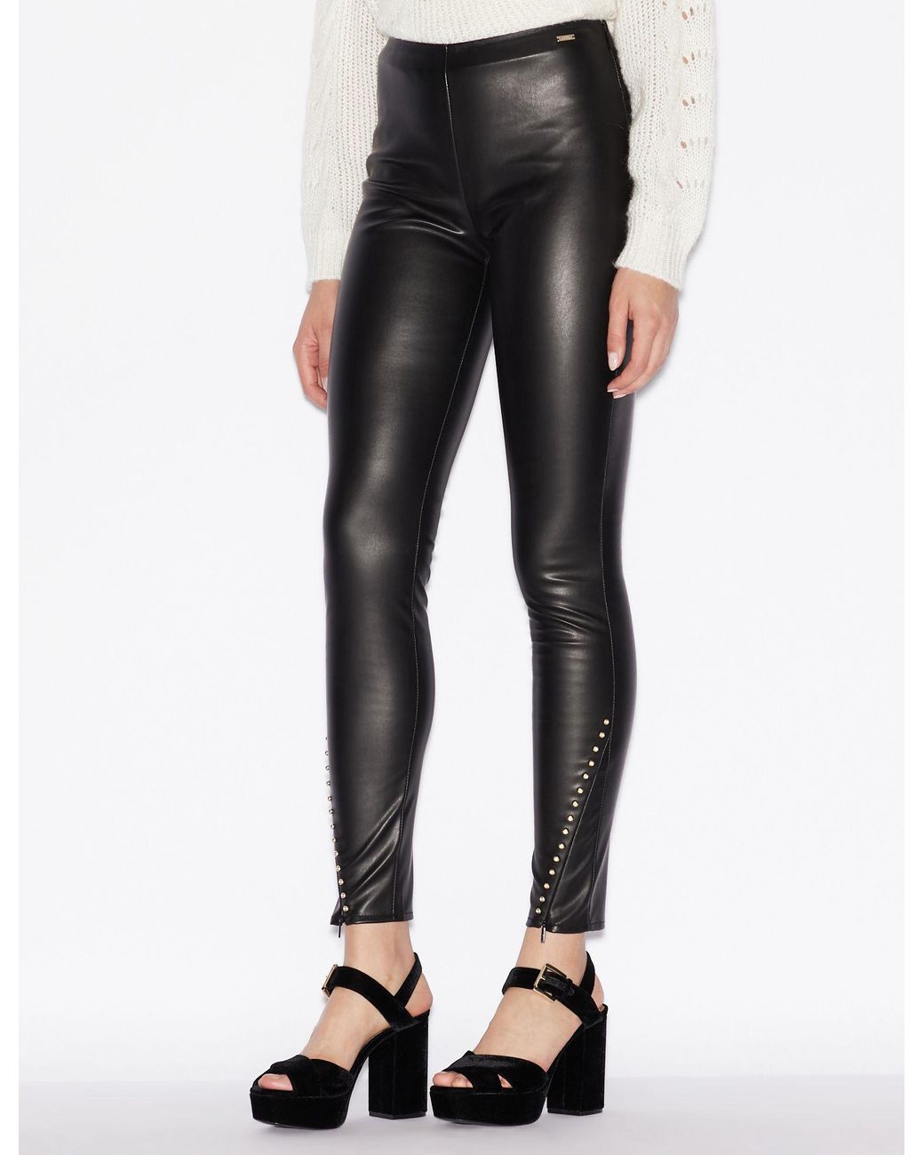 Armani Exchange Synthetic Faux Leather LEGGINGS With Studs in Black ...