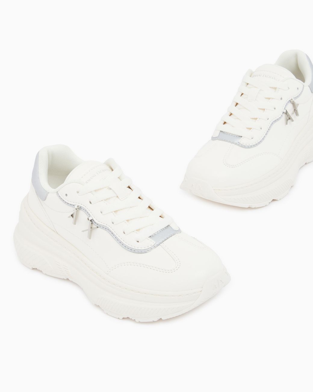 ARMANI EXCHANGE White Sneakers With Nappa Pillow And Metal Suede