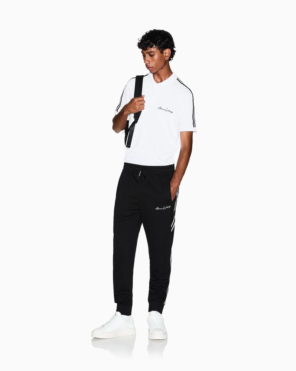 ARMANI EXCHANGE White Stretch Cotton Piquet Polo With Stripes And Logo Essential for men
