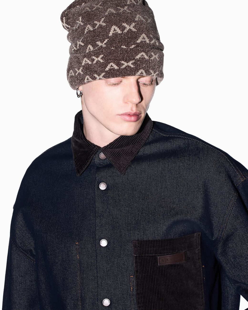 ARMANI EXCHANGE Brown Beanie Hat Viscose Blend for men