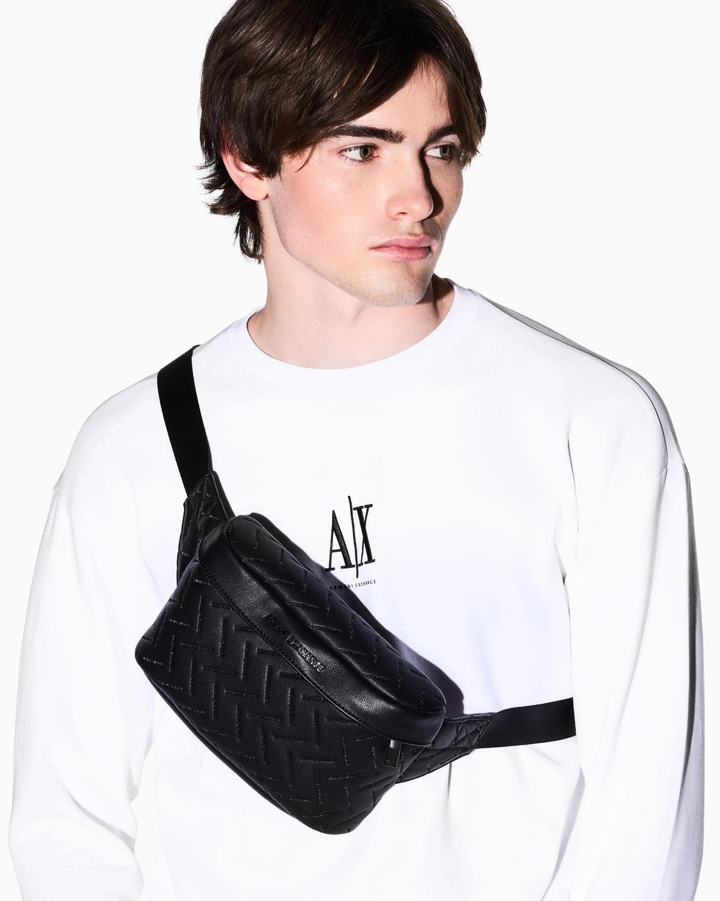 ARMANI EXCHANGE Black Quilted Waist Bag With An Adjustable Strap And Zip Closure for men
