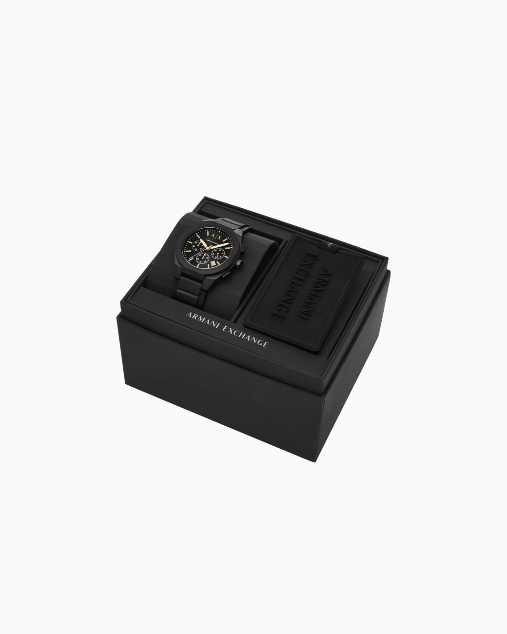 ARMANI EXCHANGE Black Chronograph Silicone Watch And Luggage Tag for men