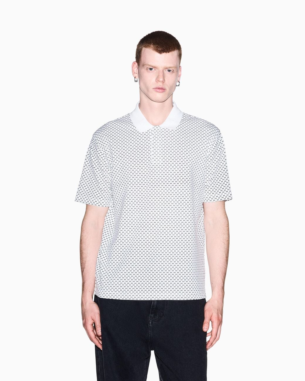 Polo En Piqué De Coton Extensible À Motif Géométrique ARMANI EXCHANGE pour homme en coloris White