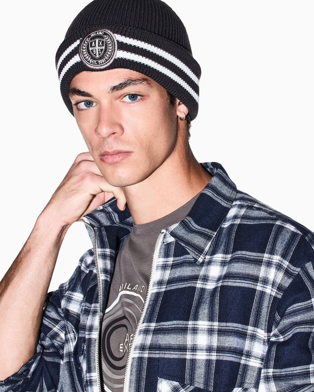 ARMANI EXCHANGE Blue Beanie Hat Virgin Wool And Cotton Blend for men