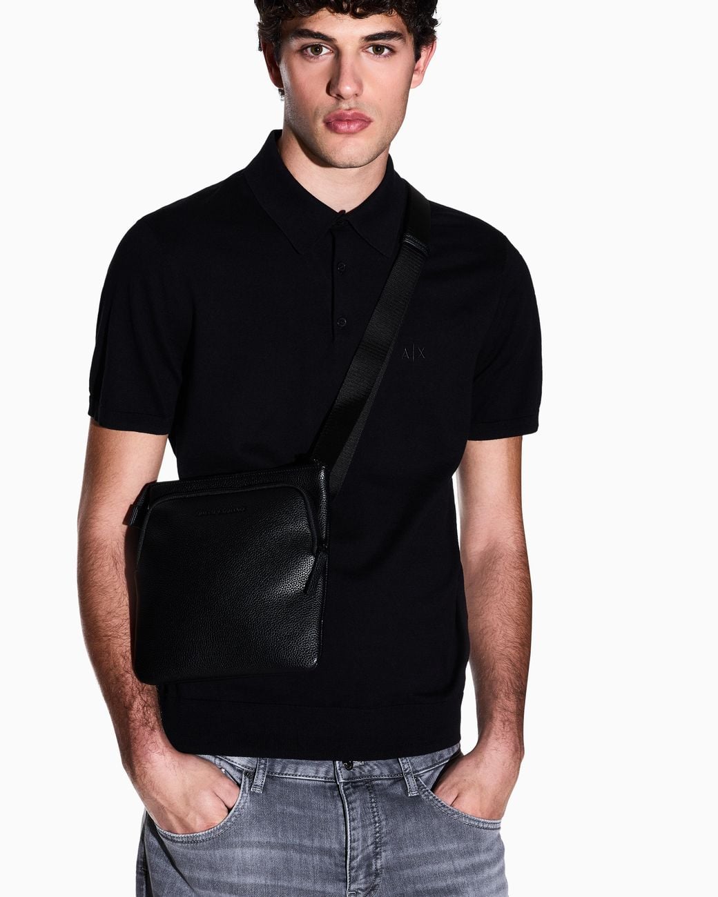 ARMANI EXCHANGE Black Faux Leather Shoulder Bag With Logo for men