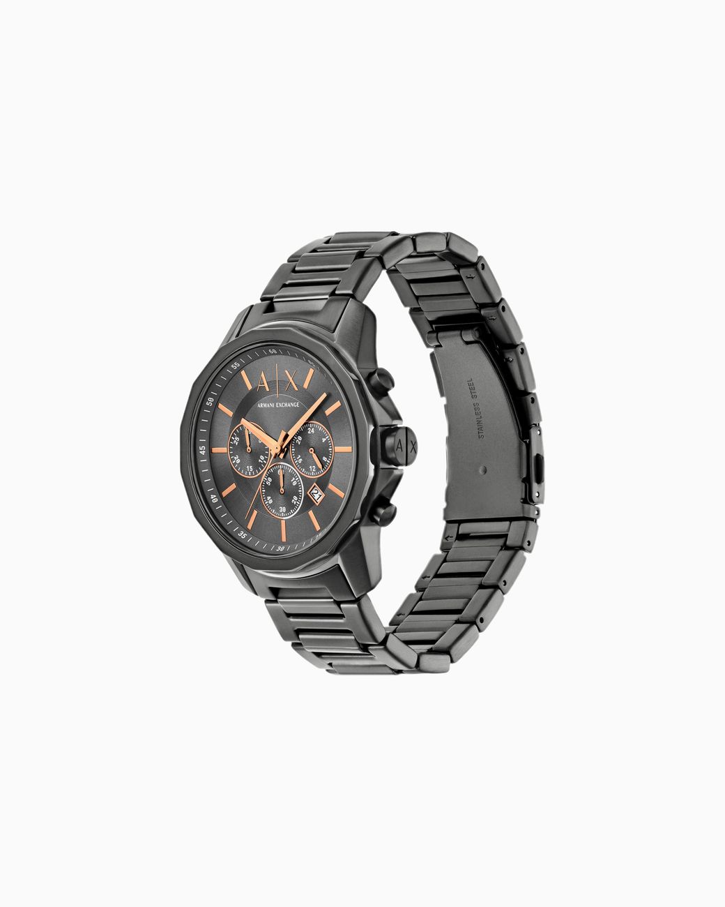 ARMANI EXCHANGE White Chronograph Gunmetal Stainless Steel Watch And Bracelet Gift Set for men