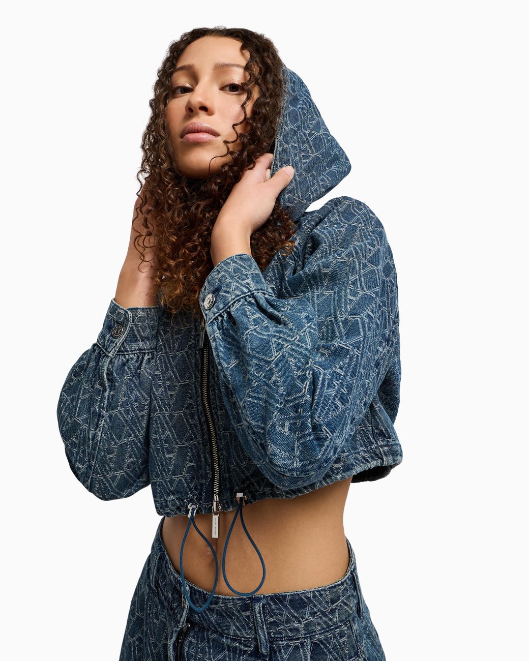 ARMANI EXCHANGE Blue Short Denim Blouson With Allover Asv Logo