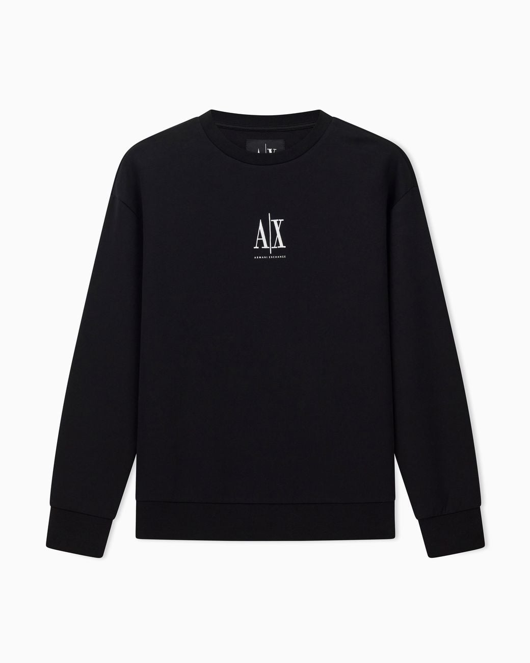 ARMANI EXCHANGE Black Crew-Neck Stretch Cotton Sweatshirt With A Logo Icon