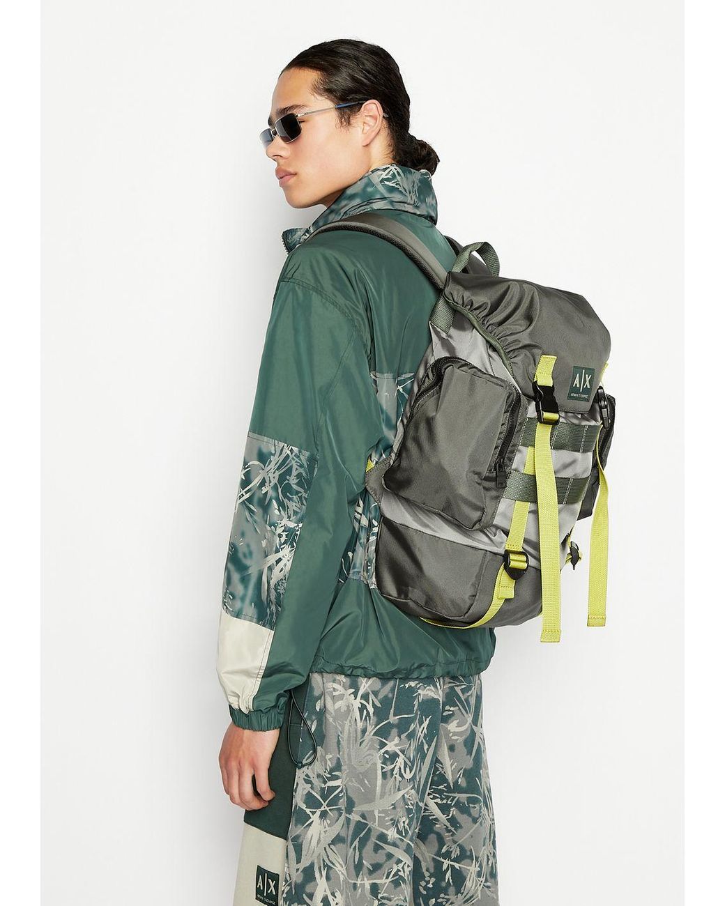 Armani Exchange Recycled Technical Fabric Backpack in Green for