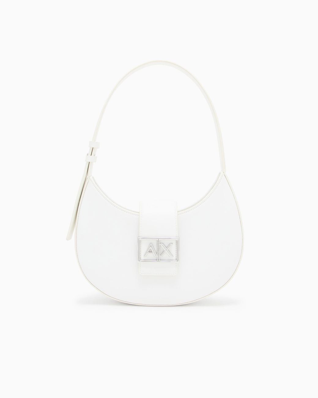 ARMANI EXCHANGE White Crescent Shoulder Bag With A Front Flap And Logo Buckle