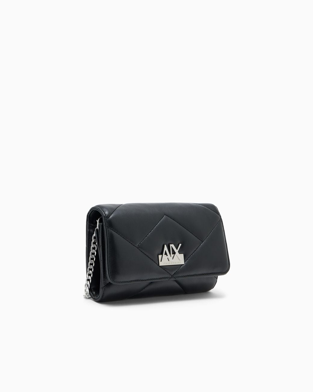 ARMANI EXCHANGE Black Quilted Faux Leather Crossbody Bag With Chain Strap