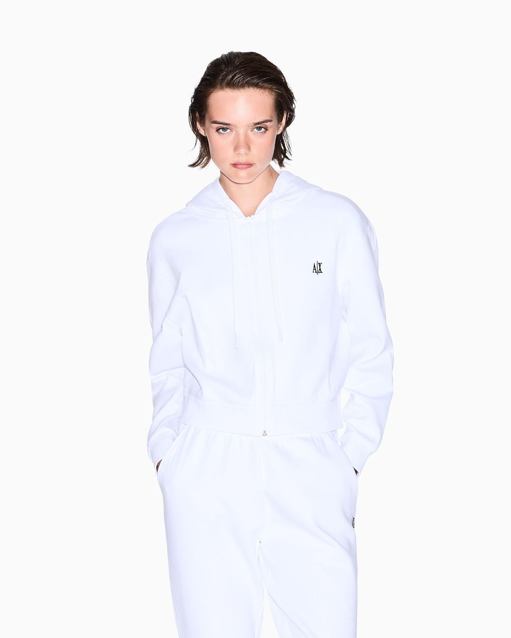 ARMANI EXCHANGE White Full-Zip Hoodie Icon